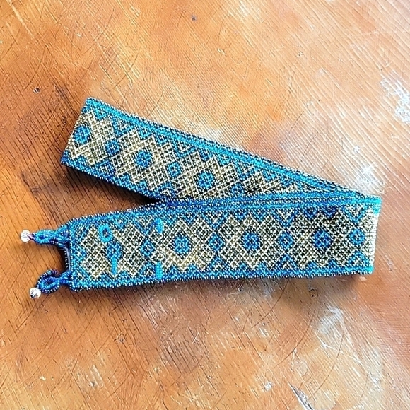 Authentic woven metallic beaded Guatemalan belt Decorative Mayan Tribal Design - Picture 2 of 9